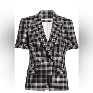 Veronica Beard short sleeve black/white blazer with silver buttons, Size 0